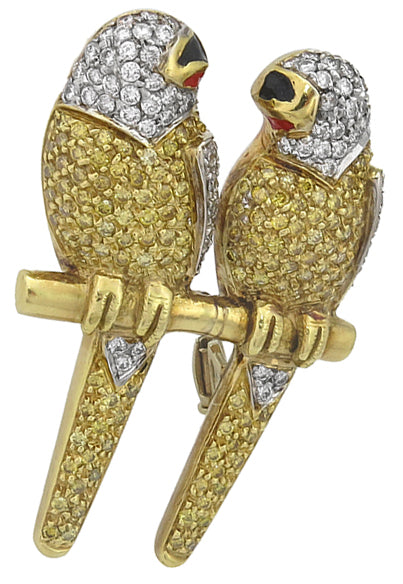 3.00ct Natural Fancy Yellow Diamond 1.60ct Diamond Gold Bird Pin