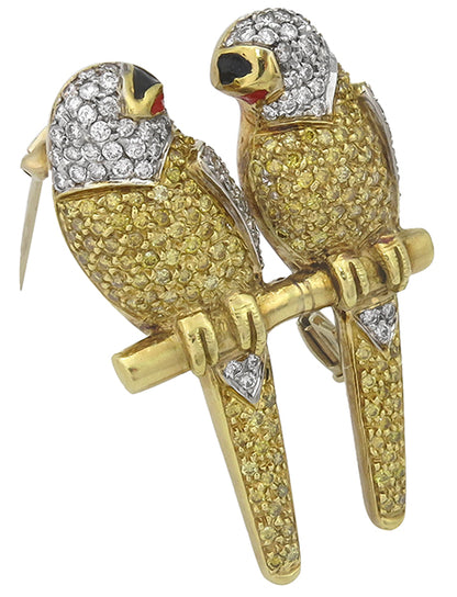 3.00ct Natural Fancy Yellow Diamond 1.60ct Diamond Gold Bird Pin
