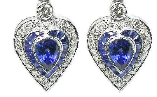 3.06ct Sapphire and 1.15ct Diamond Heart Earrings