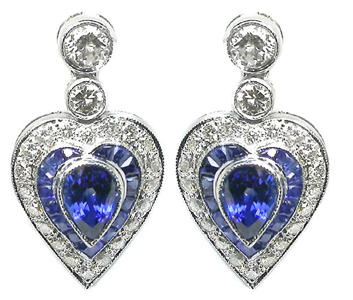 3.06ct Sapphire and 1.15ct Diamond Heart Earrings