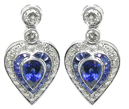 3.06ct Sapphire and 1.15ct Diamond Heart Earrings