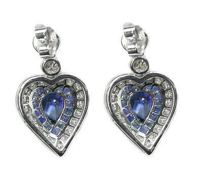 3.06ct Sapphire and 1.15ct Diamond Heart Earrings
