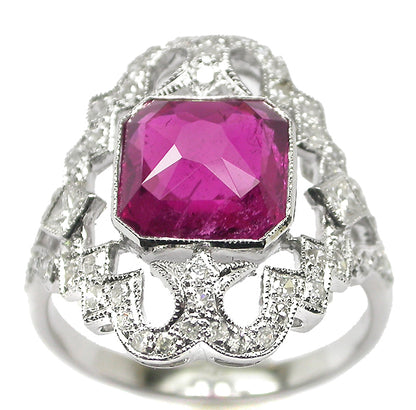 3.12ct Asscher Cut Rubelite Diamond 14k White Gold Ring