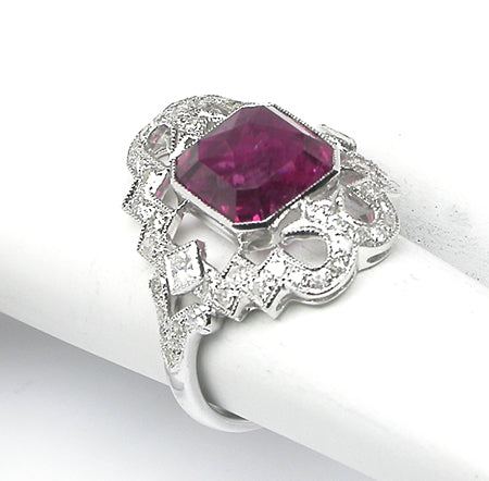 3.12ct Asscher Cut Rubelite Diamond 14k White Gold Ring