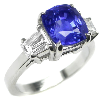 3.21ct Natural Sapphire and Diamond  Platinum Engagement Ring
