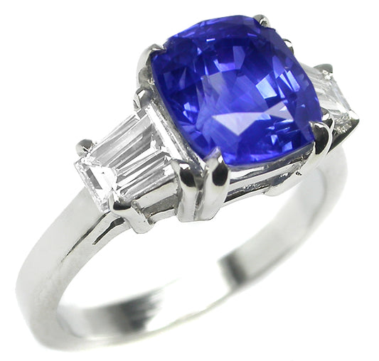 3.21ct Natural Sapphire and Diamond  Platinum Engagement Ring