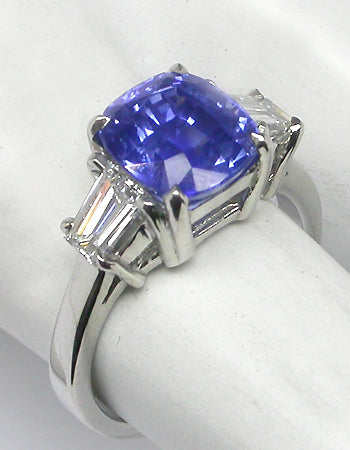 3.21ct Natural Sapphire and Diamond  Platinum Engagement Ring