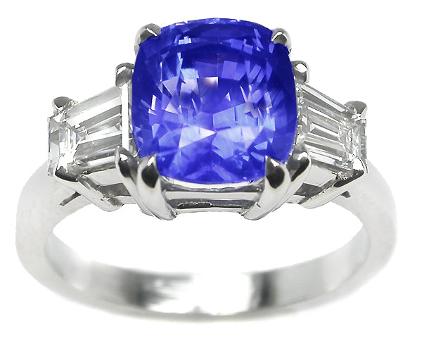 3.21ct Natural Sapphire and Diamond  Platinum Engagement Ring