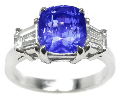 3.21ct Natural Sapphire and Diamond  Platinum Engagement Ring