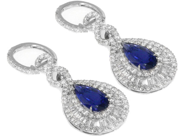 3.32ct Ceylon Sapphire 2.00ct Diamond Night and Day Chandelier Earrings