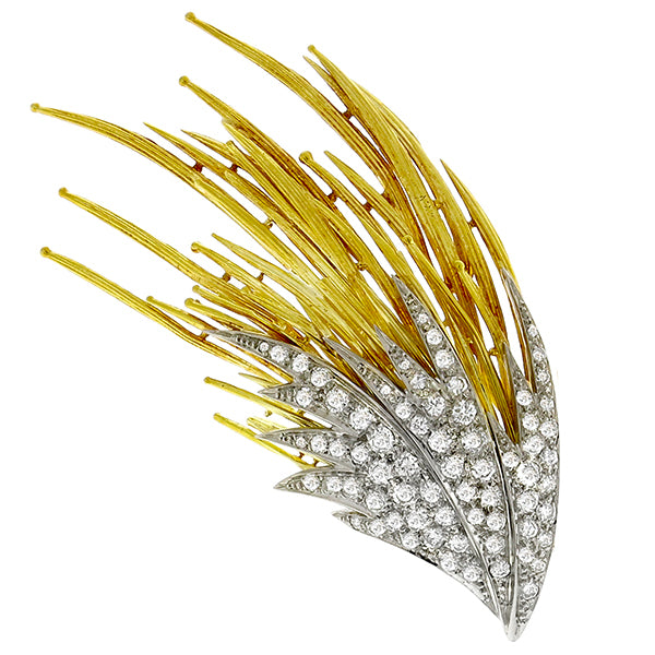 3.65ct Diamond Gold Fire Burst  Pin