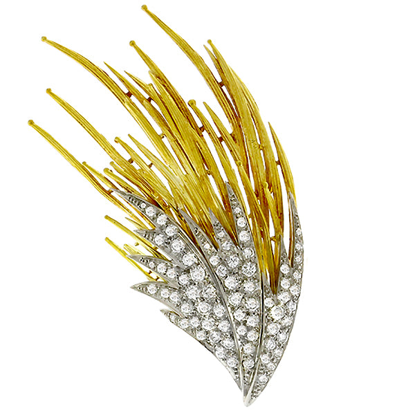 3.65ct Diamond Gold Fire Burst  Pin