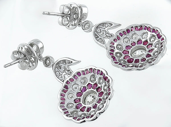 3.73ct Diamond 2.50ct Ruby Antique Style Earrings