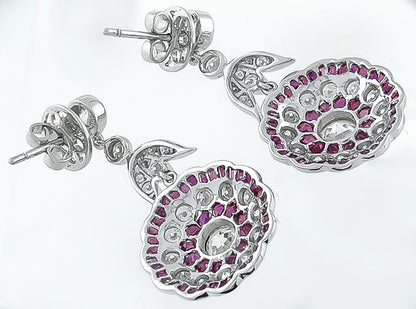 3.73ct Diamond 2.50ct Ruby Antique Style Earrings