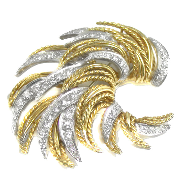 3ct Diamond Platinum 18k Yellow Gold Spray Pin