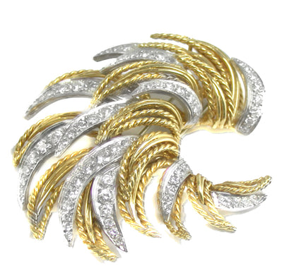 3ct Diamond Platinum 18k Yellow Gold Spray Pin