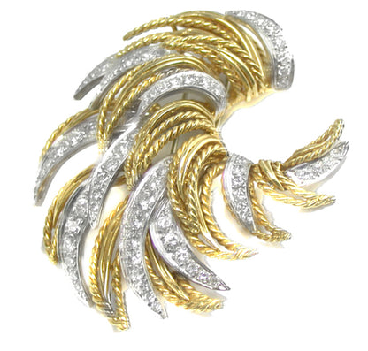 3ct Diamond Platinum 18k Yellow Gold Spray Pin