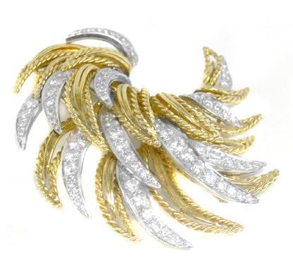 3ct Diamond Platinum 18k Yellow Gold Spray Pin