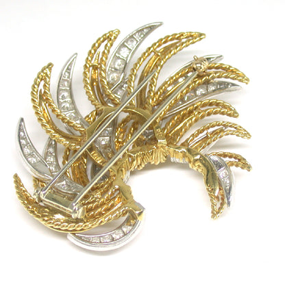 3ct Diamond Platinum 18k Yellow Gold Spray Pin