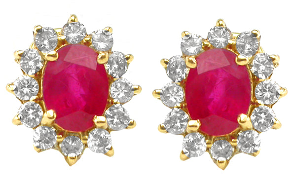 3ct Oval Ruby Diamond 14k  Yellow Gold Earrings