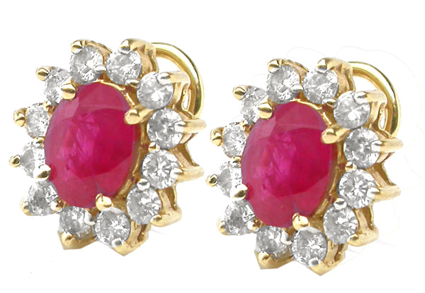 3ct Oval Ruby Diamond 14k  Yellow Gold Earrings