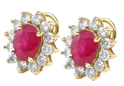 3ct Oval Ruby Diamond 14k  Yellow Gold Earrings