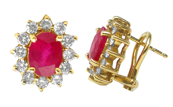 3ct Oval Ruby Diamond 14k  Yellow Gold Earrings