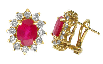 3ct Oval Ruby Diamond 14k  Yellow Gold Earrings