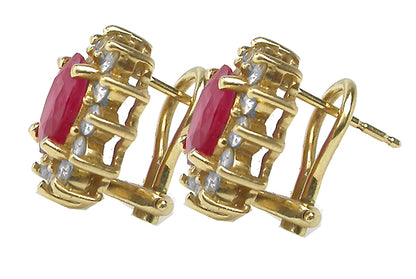 3ct Oval Ruby Diamond 14k  Yellow Gold Earrings