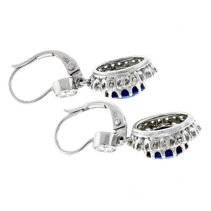Vintage 4.04ct Oval Cut Sapphire 2.19ct Diamond 18k White Gold Dagling Earrings