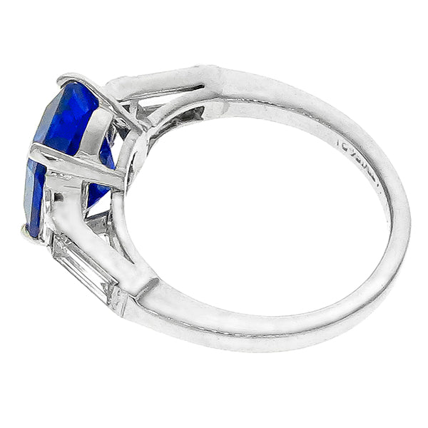 Vintage 4.08ct Royal Blue Emerald Cut Ceylon Sapphire Trapezoid Baguette Ring