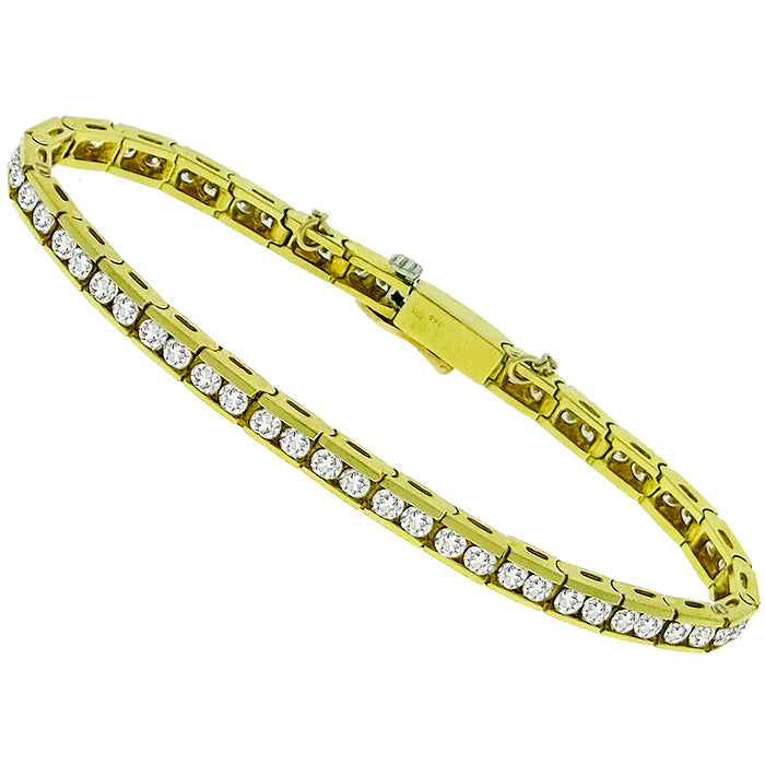 Vintage 4.80ct Round Brilliant Diamond Tennis 18k Yellow Gold Bracelet