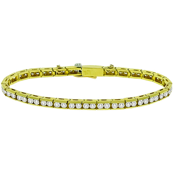 Vintage 4.80ct Round Brilliant Diamond Tennis 18k Yellow Gold Bracelet