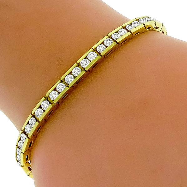 Vintage 4.80ct Round Brilliant Diamond Tennis 18k Yellow Gold Bracelet