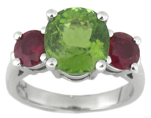4.00ct Peridot 1.00ct Ruby 14k Gold Ring