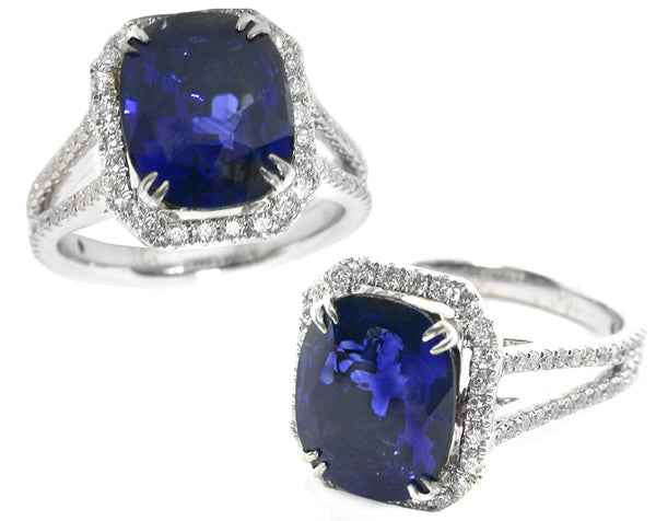 4.20ct  Ceylon Sapphire Diamond  Gold Engagement Ring