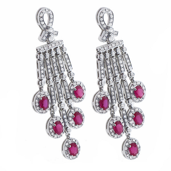 4.35ct Ruby 1.95ct Diamond Gold Chandelier Earrings