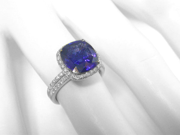 4.61ct Cushion Cut Ceylon Sapphire & Diamond  18k White Gold Engagement Ring