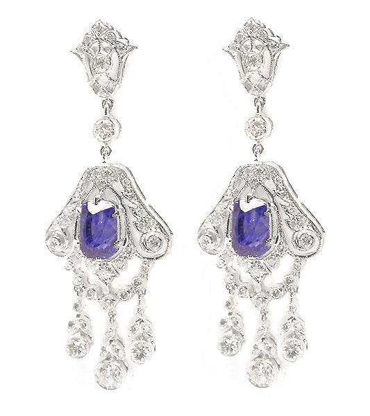 4.98ct Ceylon Sapphire 2.21ct Diamond Earrings