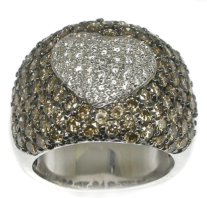 4ct Champagne Diamond & 1ct White Diamond 18k White Gold Heart Ring