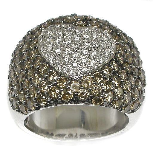 4ct Champagne Diamond & 1ct White Diamond 18k White Gold Heart Ring