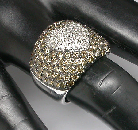 4ct Champagne Diamond & 1ct White Diamond 18k White Gold Heart Ring