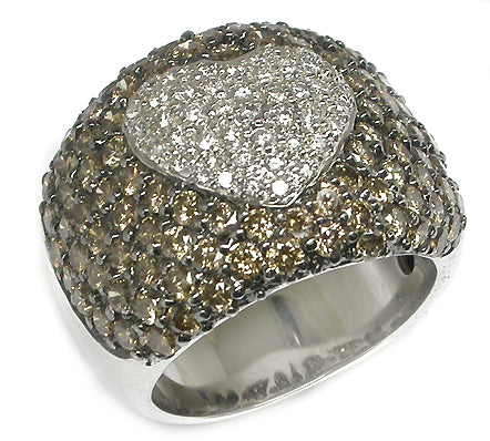 4ct Champagne Diamond & 1ct White Diamond 18k White Gold Heart Ring