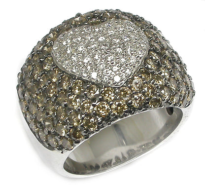 4ct Champagne Diamond & 1ct White Diamond 18k White Gold Heart Ring
