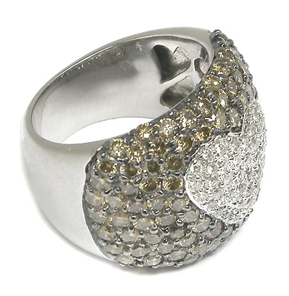 4ct Champagne Diamond & 1ct White Diamond 18k White Gold Heart Ring