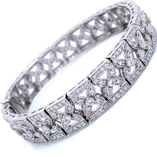 Art Deco Style 5.50ct Diamond 18k White Gold Filigree Floral Bracelet