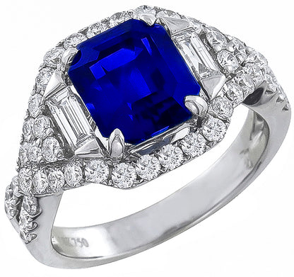 5.00ct Ceylon Sapphire 1.10ct Diamond 18k White Gold Ring