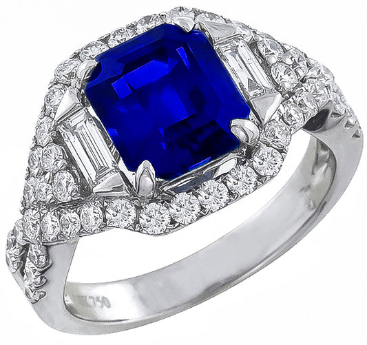5.00ct Ceylon Sapphire 1.10ct Diamond 18k White Gold Ring