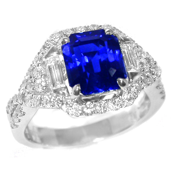 5.00ct Ceylon Sapphire 1.10ct Diamond 18k White Gold Ring