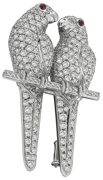 5.00ct Diamond Ruby Love Birds Pin
